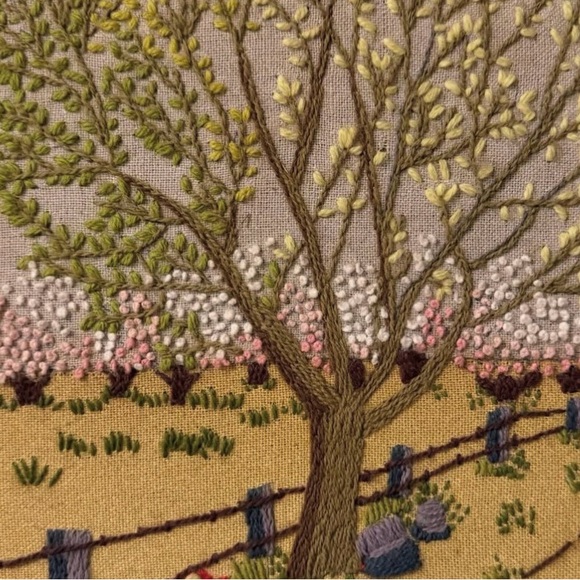 Framed Embroidered Crewel Landscape Art - Picture 3 of 5